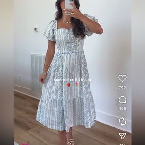 Women’s White and Light Blue Floral Midi Dress